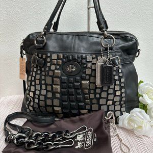 Coach Studded Flagship Leather Ella 16407, Black, Gunmetal Satchel, Retail $889